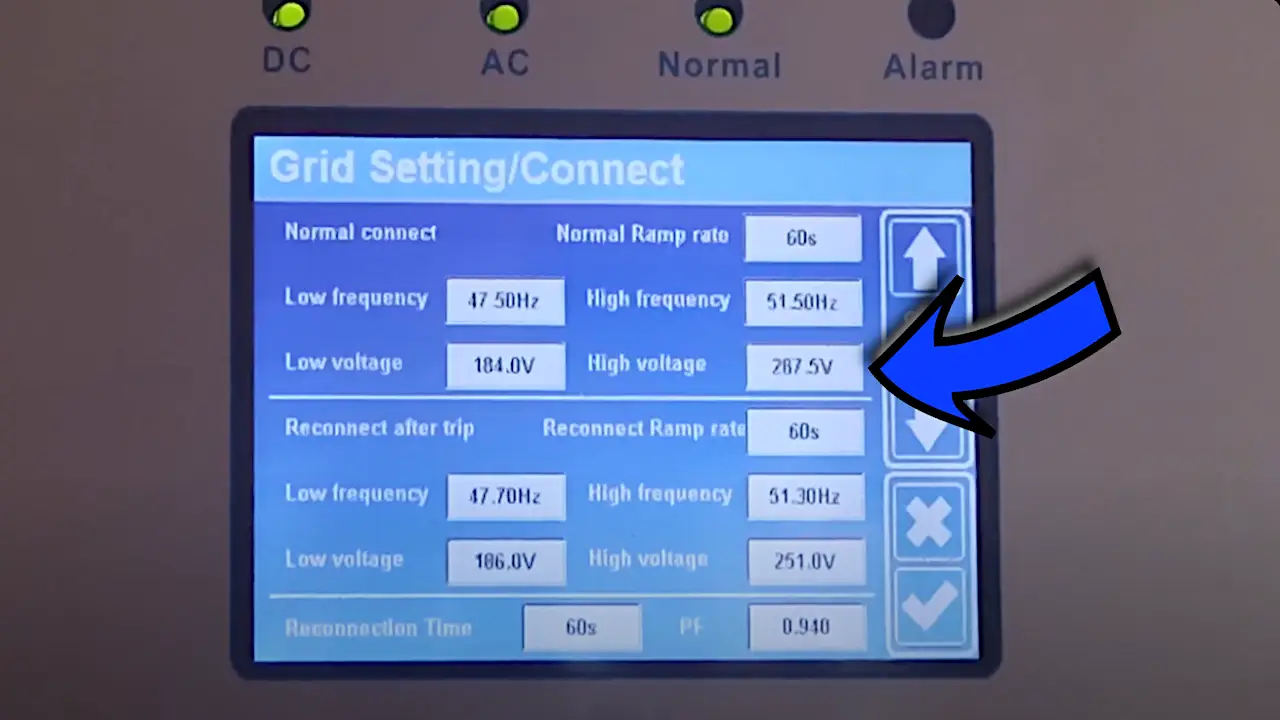 Image Deuxième écran de réglage Grid Setting Connect sur l’Onduleur Deye (High Volage) (PF)