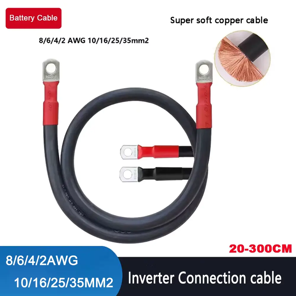 Câble de connexion de batterie souple Red and Black, M8 - 8.5mm, 2 AWG - 35mm2, 80cm et 100cm