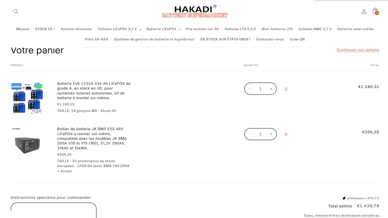 Image Pack Batteries LiFePO4 – EVE 334Ah MB31 + Boîtier de batterie JK BMS ESS 48V LiFePO4
