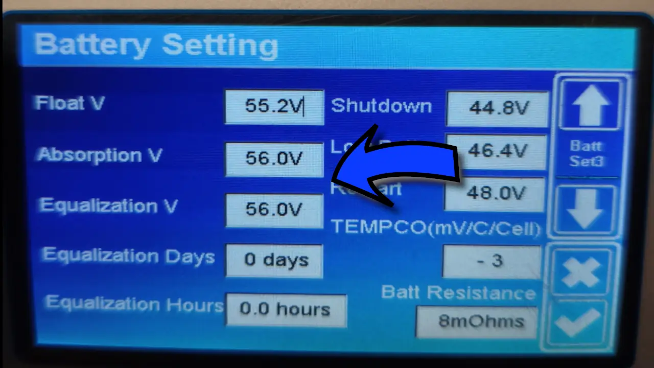 Image Les réglages exacts des tensions (pour notre pack 16S) en Use Batt V PHASE DE CHARGE (Le plein en douceur)