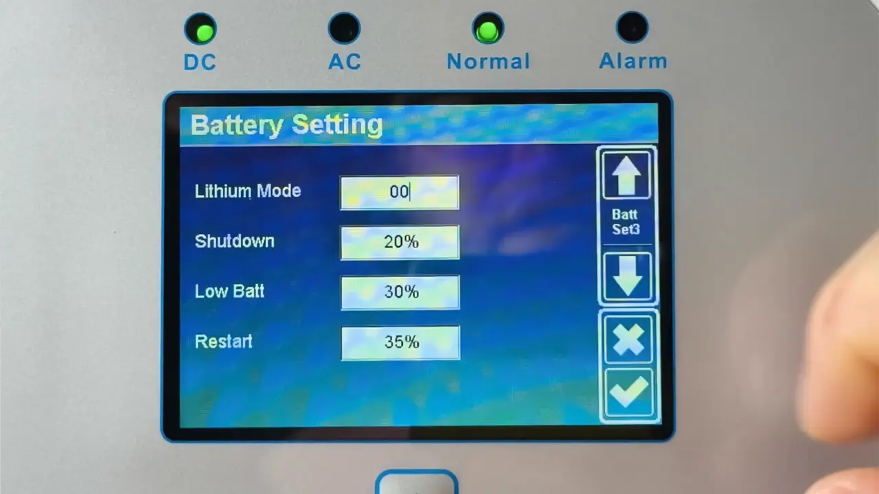 Image Troisième écran : Sécurité & gestion avancée (Lithium Battery Setting)