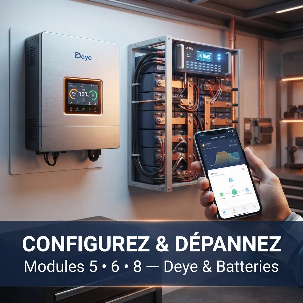 Modules 5, 6 et 8 de la formation solaire autonome — configuration Deye et batteries LiFePO4