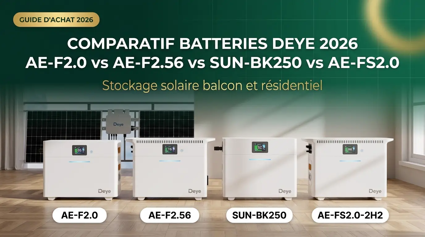 Batterie Deye AE-F2.0 installée dans un local technique, solution de stockage solaire résidentiel pour installation photovoltaïque