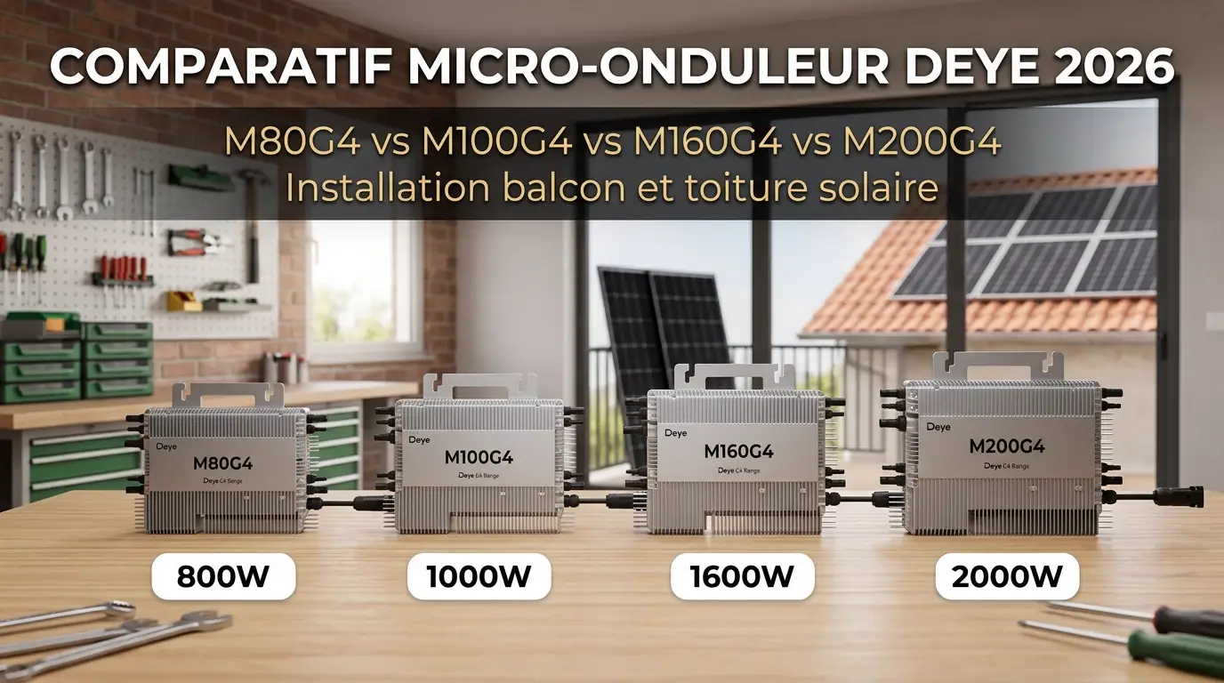 Comparatif micro-onduleur Deye 2026 : M80G4 vs M100G4 vs M160G4 vs M200G4 pour installation balcon et toiture solaire