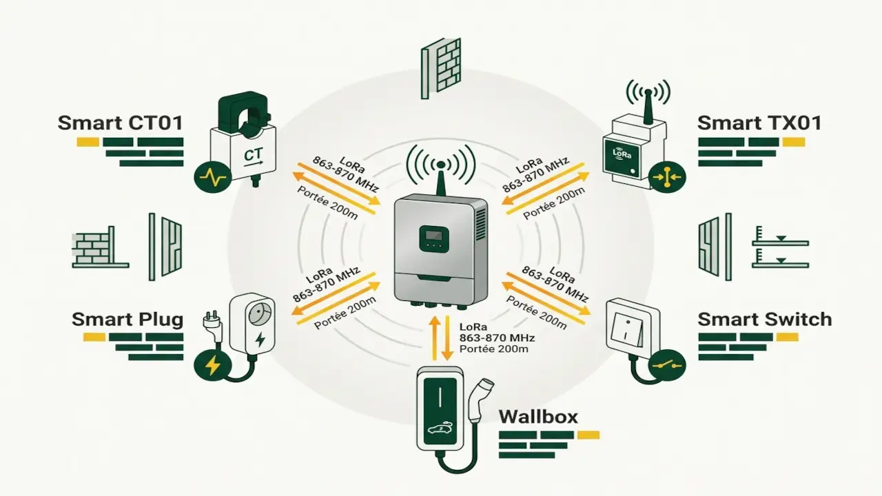 Deye Wireless Energy Management System 2026 — Guide complet Deye Wireless Energy Management System 2026 : Smart CT01, Smart TX01, Smart Plug, Smart Switch et Wallbox pour piloter l'énergie solaire