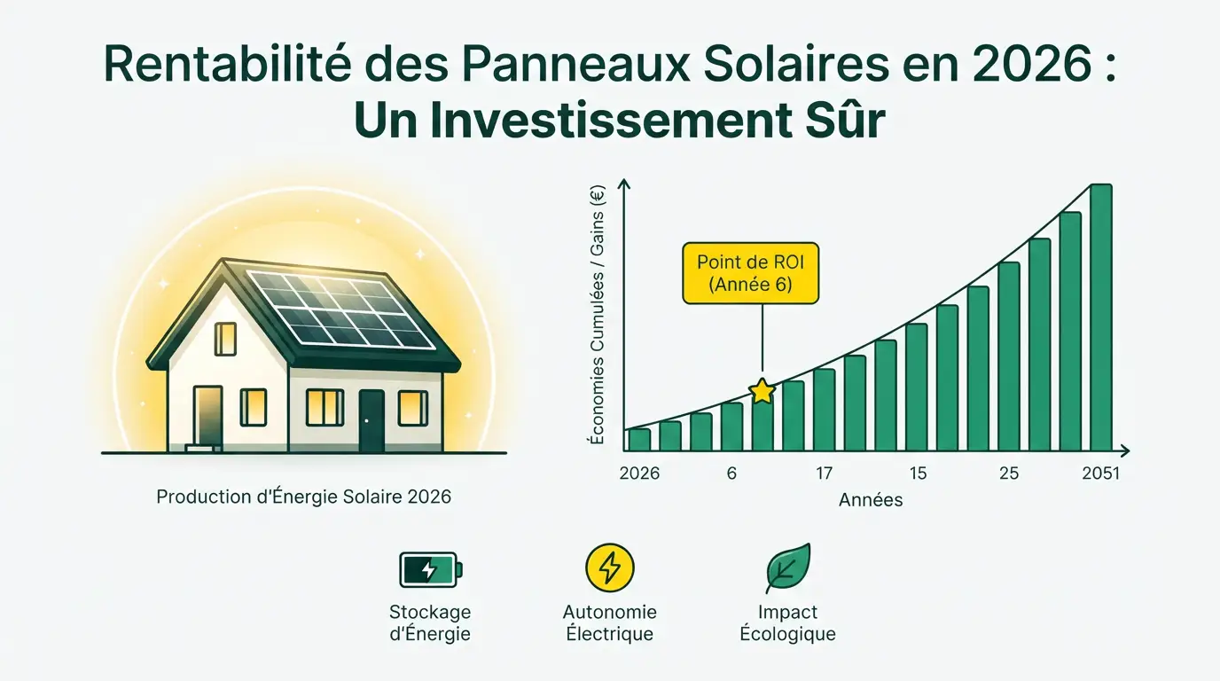 Rentabilité panneaux solaires 2026 : calcul des économies et du retour sur investissement