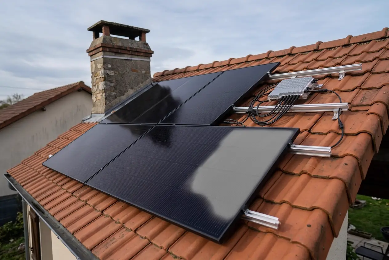 Installation réelle d'un micro-onduleur Deye M200G4 sur quatre panneaux Trina Solar 400 Wc en toiture avec ombrage partiel